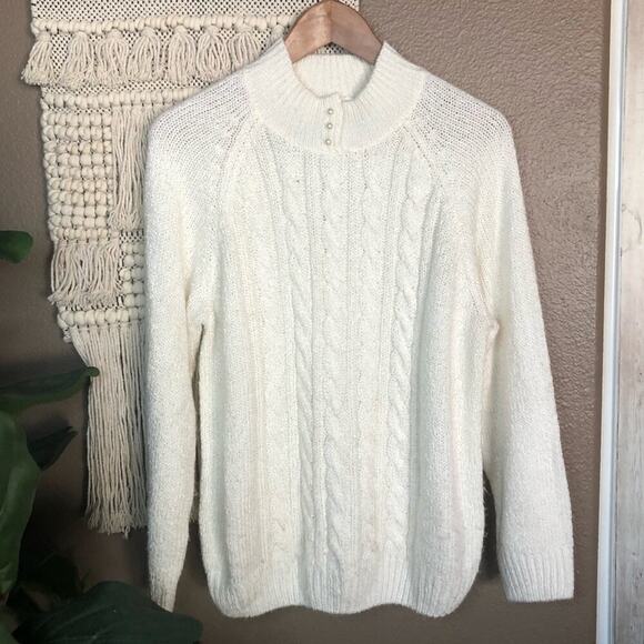 Karen Scott White Cable Knit Mock-Neck Sweater - Picture 1 of 6